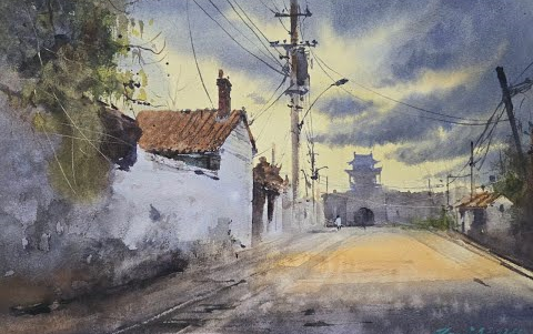 水彩画教程-城市风景--javid tabatabaei