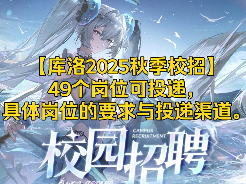 【库洛2025秋季校招】49个岗位可投递,具体岗位的要求与投递渠道.