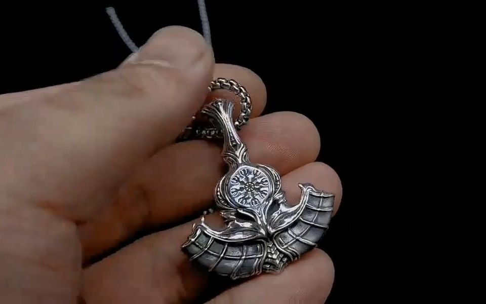 夜曲工作室 925银原创手工异形hr风格维京北欧神话雷神之斧吊坠