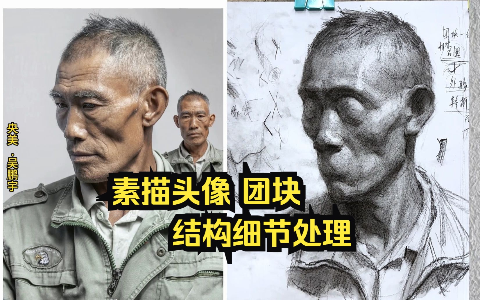 [图]【素描头像】素描头像--团块结构 示范视频起型框架全过程