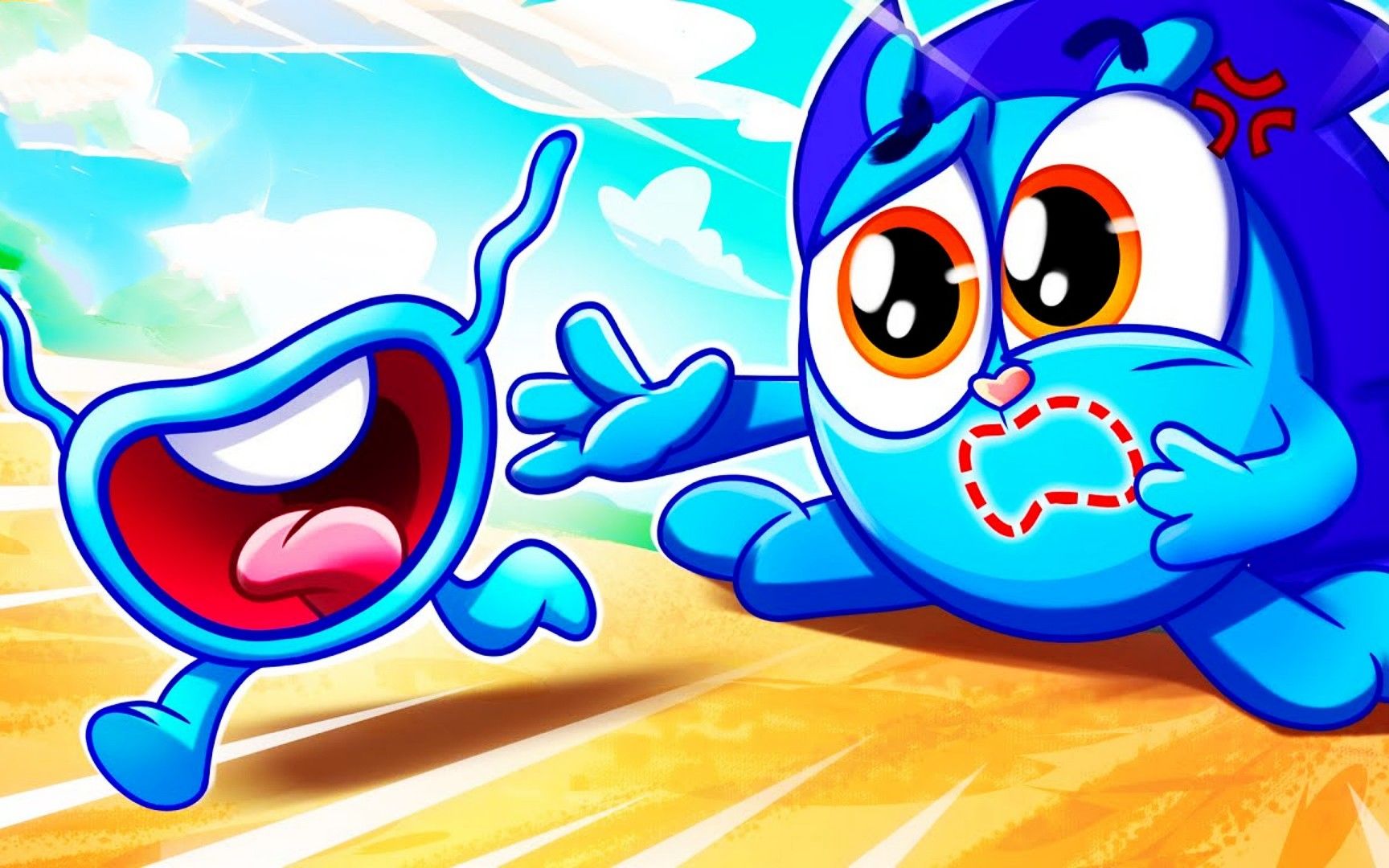 儿童益智动画:吃着零食的小蓝嘴巴突然不见了,这可如何是好?