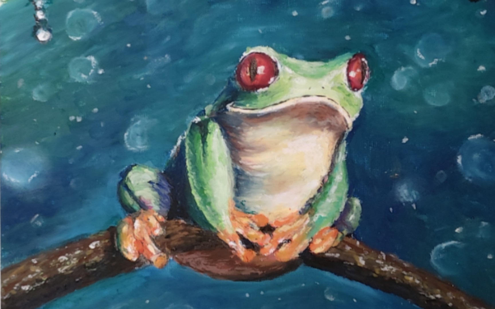 油画棒画小树蛙