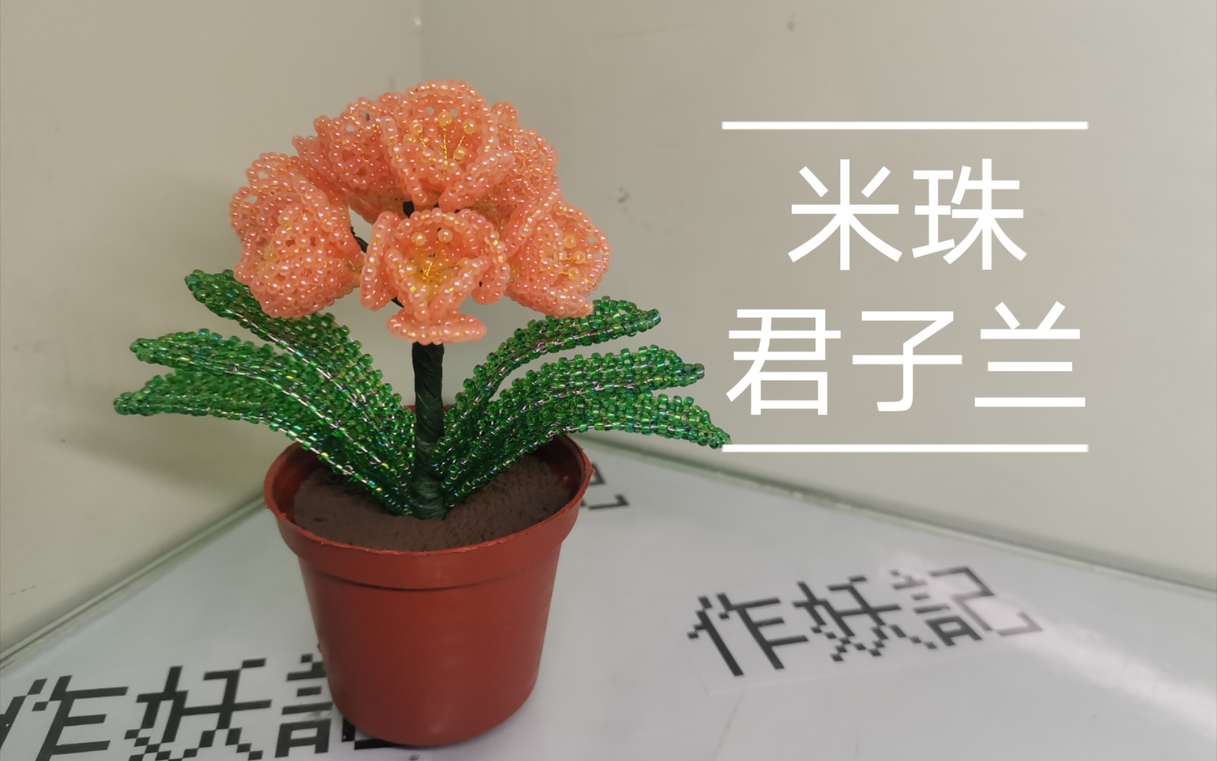 [图]A017【串珠】【辑珠】【珠花】仿玉米珠做成高雅的君子兰，别名：大花君子兰、大叶石蒜、剑叶石蒜、达木兰