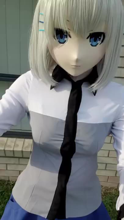 美少女面具kigurumi易容,白色紧身制服,另一短片(新kig视频228)_哔哩