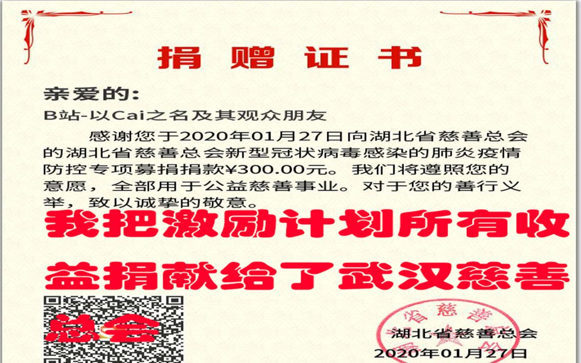 我把激励计划所有收益捐献给了武汉慈善总会哔哩哔哩bilibili