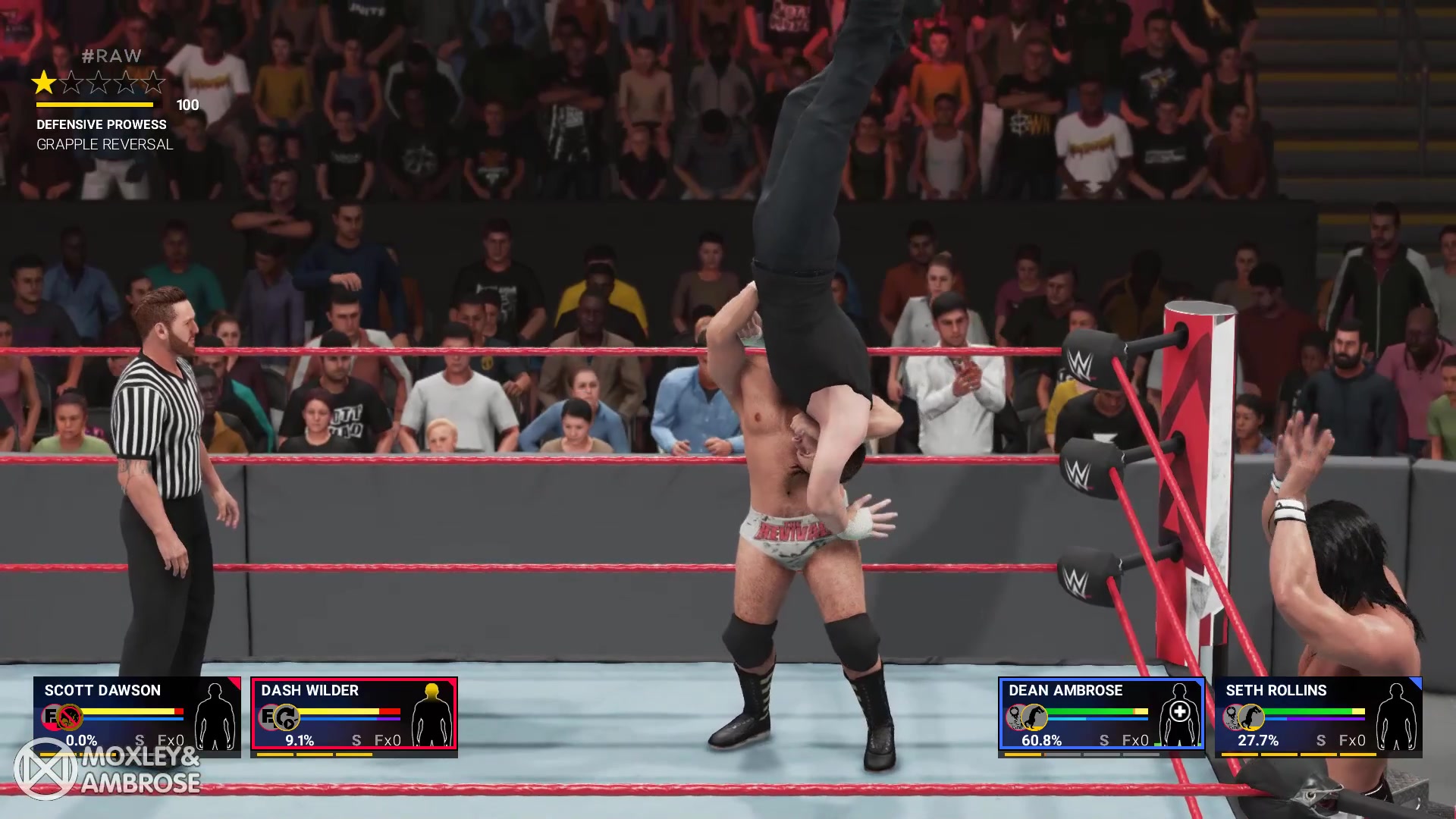 [图]【WWE2K19自制剧情】安布罗斯剧情线第三章：捍卫者血战擂台捍卫双打冠军 罗曼后台暴打谢恩麦克曼