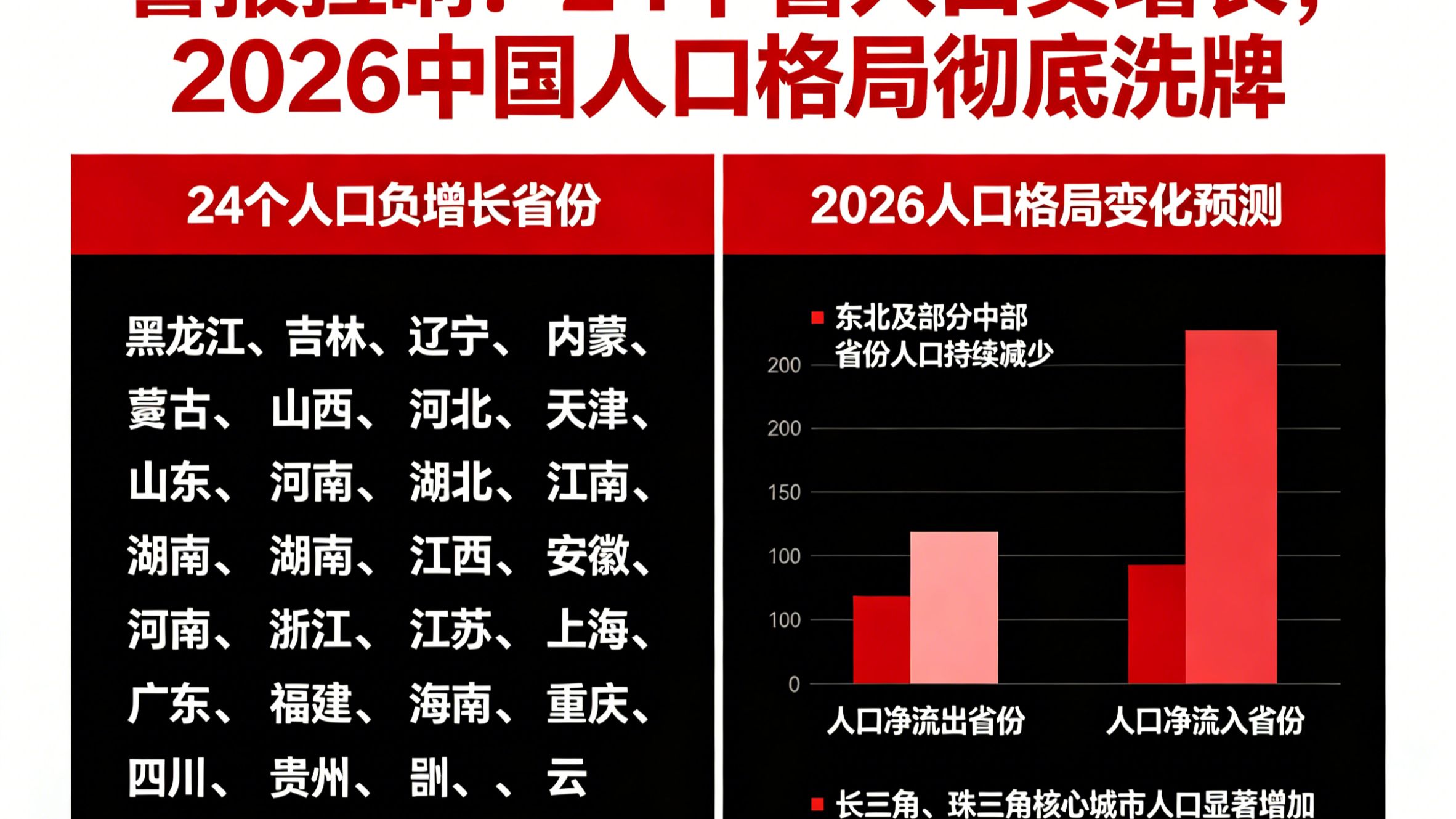 警报拉响！24个省人口负增长，2026中国人口格局彻底洗牌