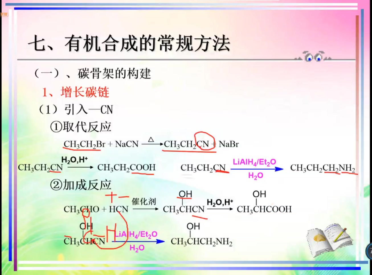 有机合成增长碳链:卤代烃与NaCN 炔钠反应 醛酮与氢氰酸加成 羟醛缩合 缩短碳链 二烯烃成环哔哩哔哩bilibili