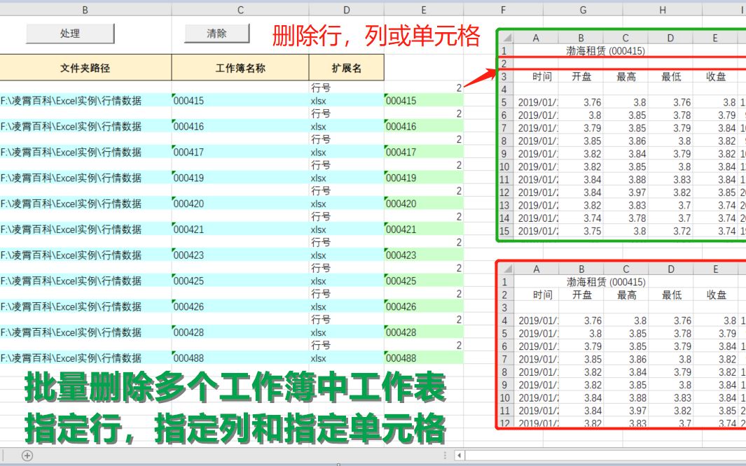 批量删除多个工作簿中工作表的指定单元格,指定行和指定列—【Excel VBA 编程 应用实例】