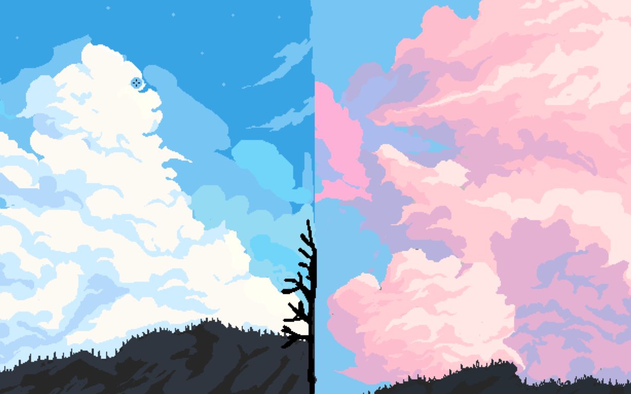 像素画 关于场景绘制随手录制 云彩的一些思路绘制_哔哩哔哩 (゜-゜)