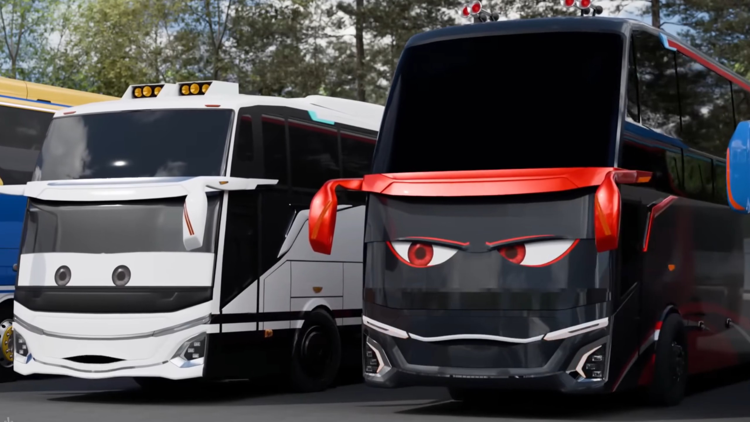 赛车总动员画风的印尼巴士短篇动画视频搬运～公共汽车bus巴士公交车