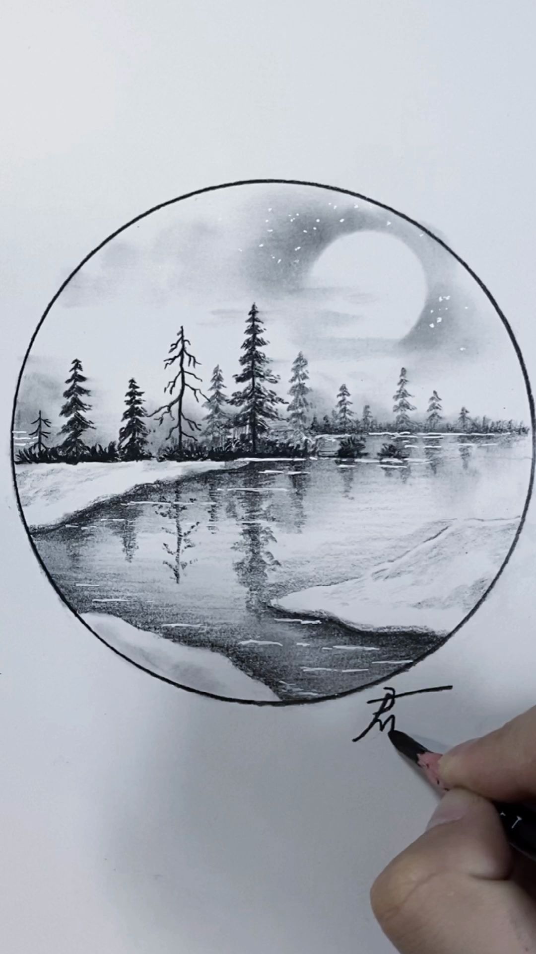 炭笔风景画教程|冰湖如镜_哔哩哔哩_bilibili