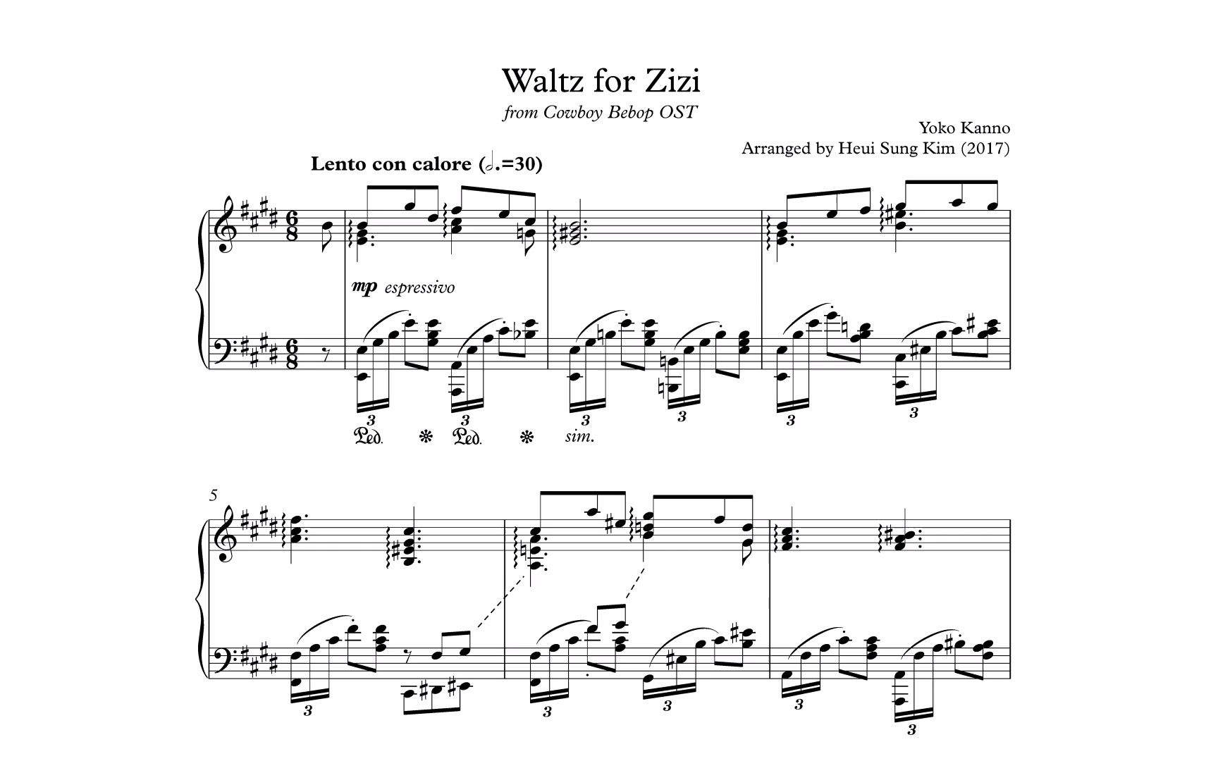 [图]【COWBOY BEBOP】"Waltz for Zizi" 钢琴&吉他谱