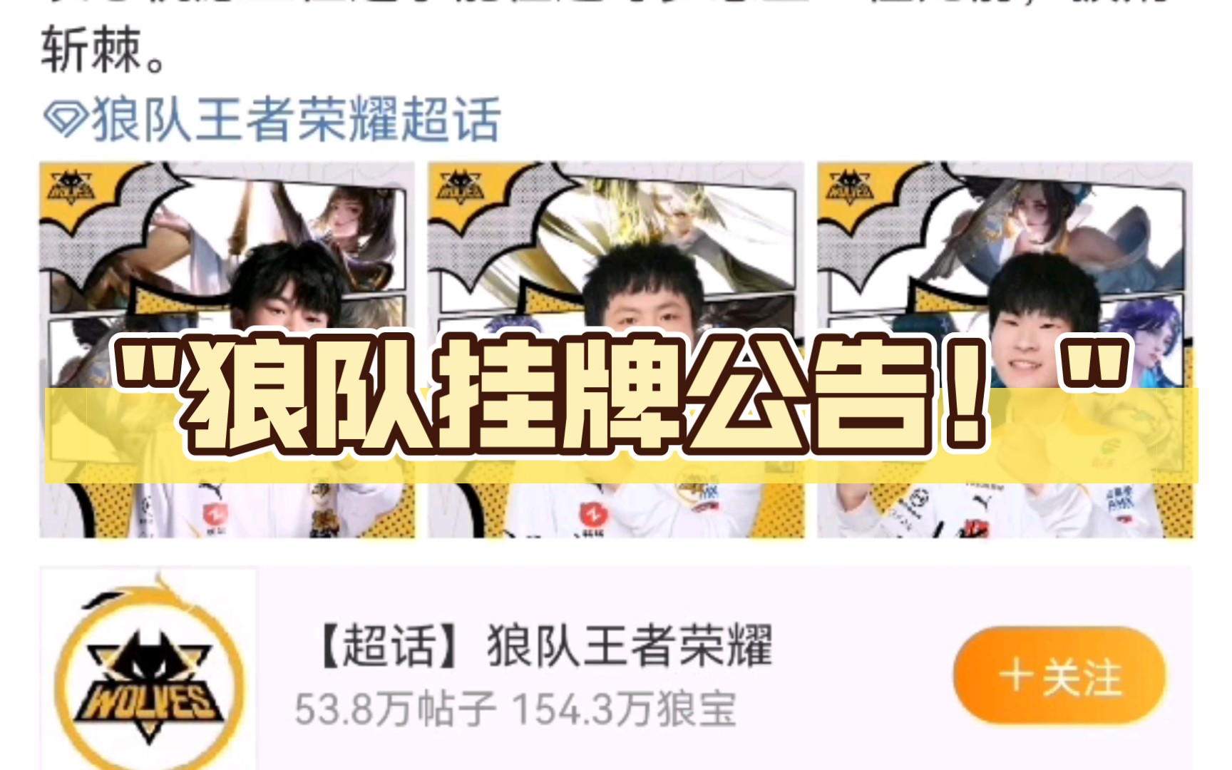 狼队挂牌公告!哔哩哔哩bilibili