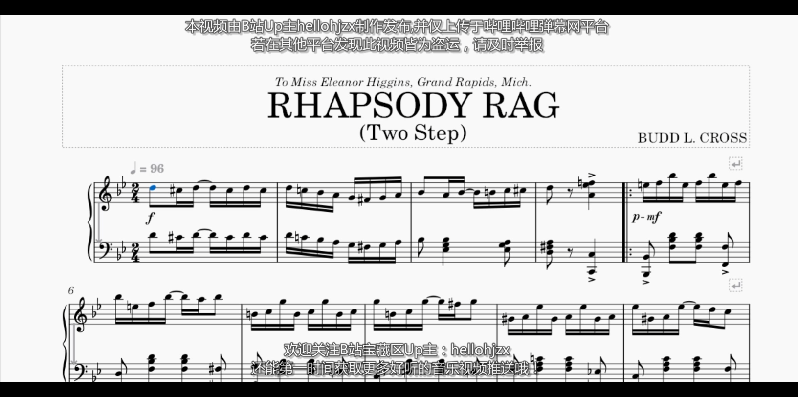 [图]巴德·克洛斯：《狂热的雷格（二步舞曲）》-Budd L. Cross:Rhapsody Rag（1911年出版的拉格泰姆舞曲作品）