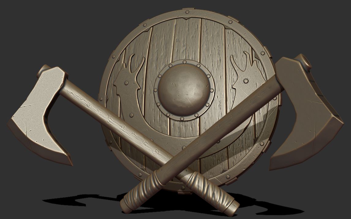 【3d游戏建模】武器道具"盾牌"3dmax基础模型布线,zb细节刻画