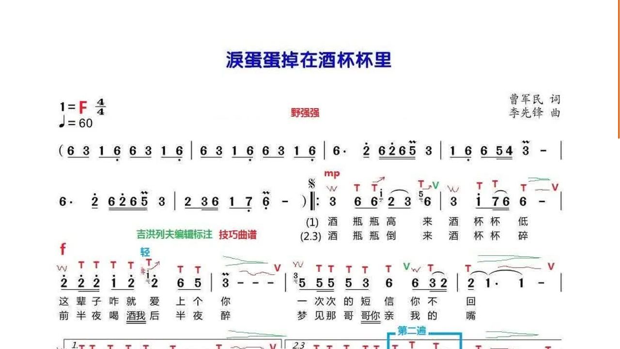 泪蛋蛋掉在酒杯杯里(d调笛子作3指法)