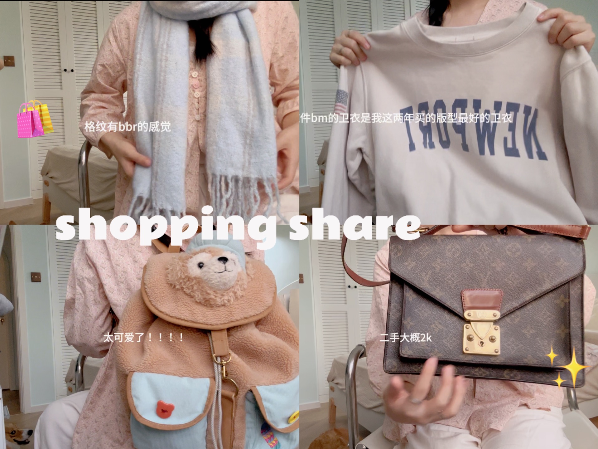 shopping share|女大学生的长期主义|中古围巾|LV包包|BM卫衣|迪士尼达菲包|韩代卫衣|安踏冲锋衣|始祖鸟冲锋衣|拉夫劳伦外套哔哩哔哩bilibili