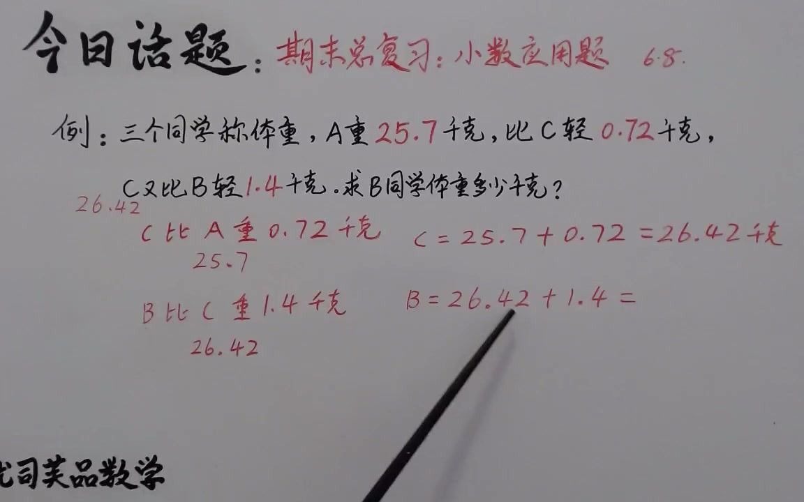 2021四年级数学下册期末复习:小数应用题,优司芙品数学哔哩哔哩bilibili