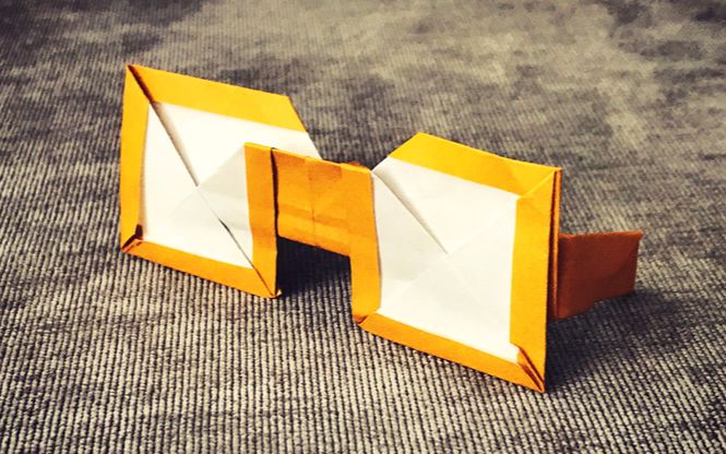 一款看似很酷的眼镜折纸,用黑色纸就是墨镜啦!