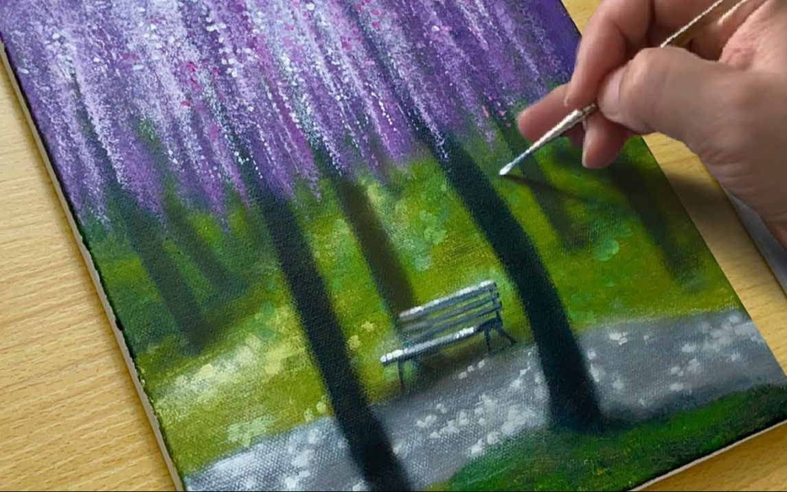 【丙烯画】【新手向】【中字】春天的森林Spring Forest Acrylic Painting for Beginners哔哩哔哩bilibili