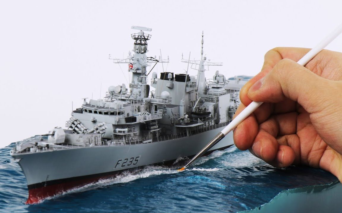 studioblueocean小号手1350英国皇家海军hms23型护卫舰模型及水景制作