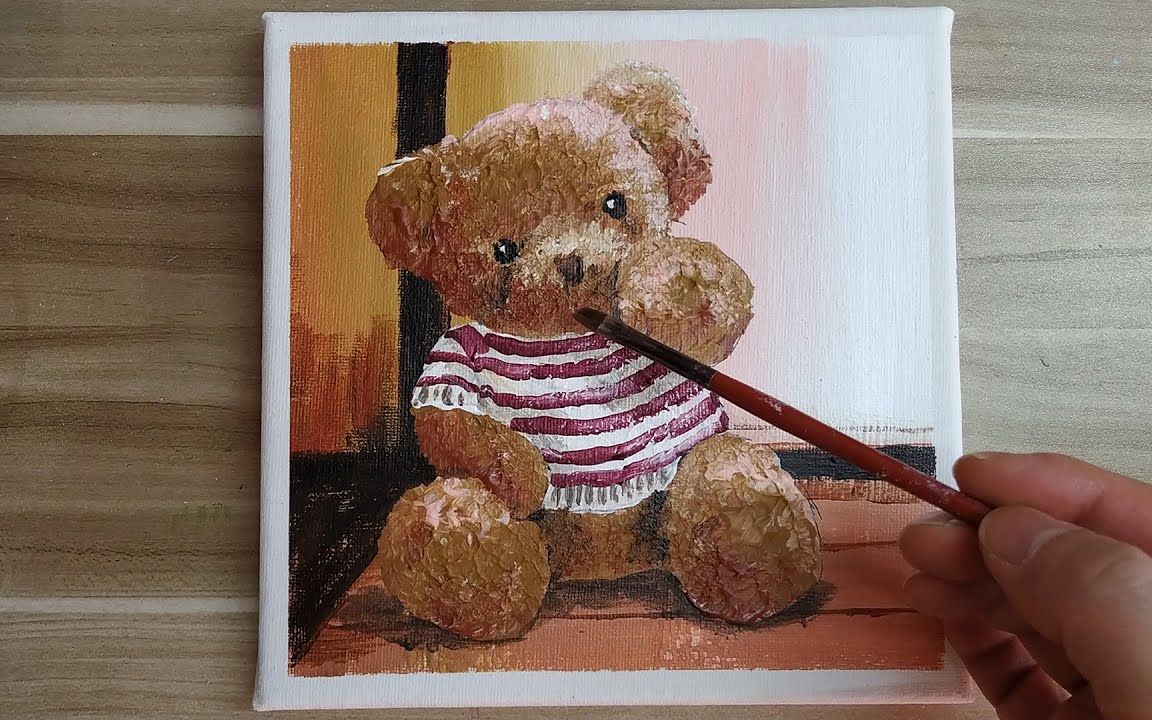 【丙烯画】【绘画教程】泰迪熊-acrylic painting a teddy bear easy