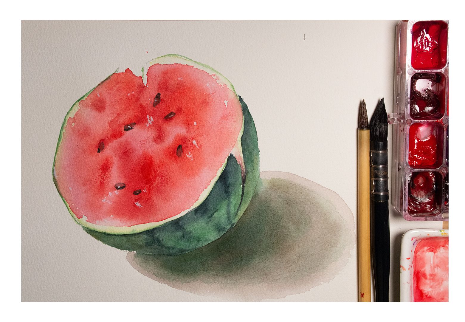 【重新开始学水彩-033】画半个西瓜 ||今天有鸡汤