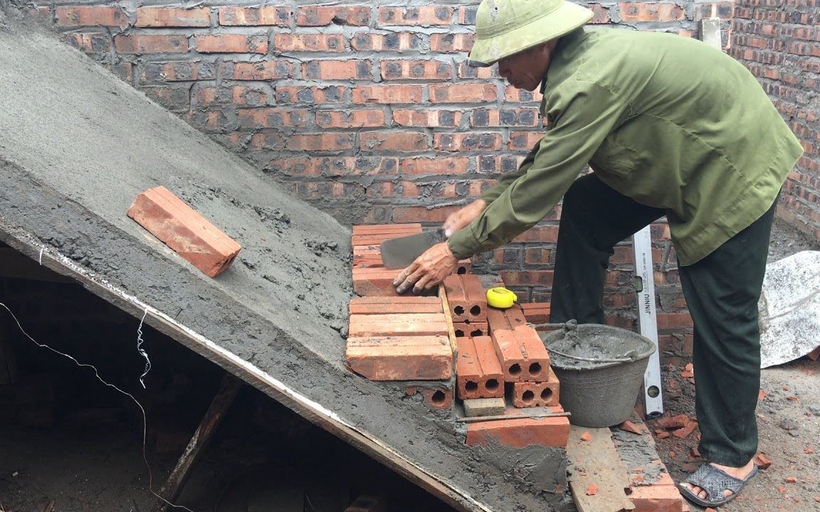 斜面砌砖楼梯施工技术,老师傅的独特的建造方式,美观坚固又快捷