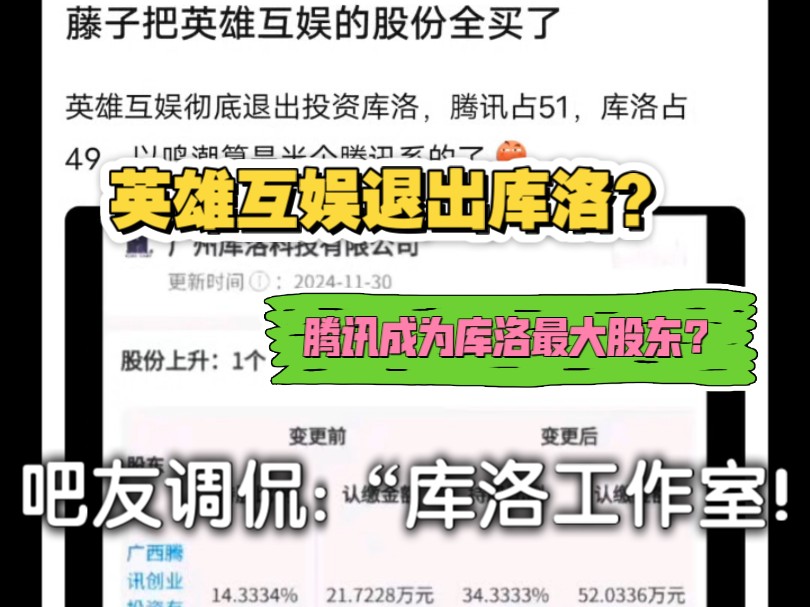 腾讯成为库洛大股东?持股占比51%??吧友调侃:这下成库洛工作室了游戏杂谈