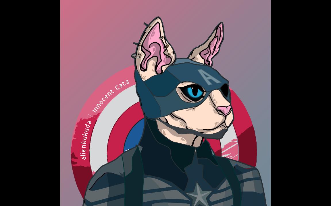  矢量插画联系>无毛猫美国队长限定皮肤