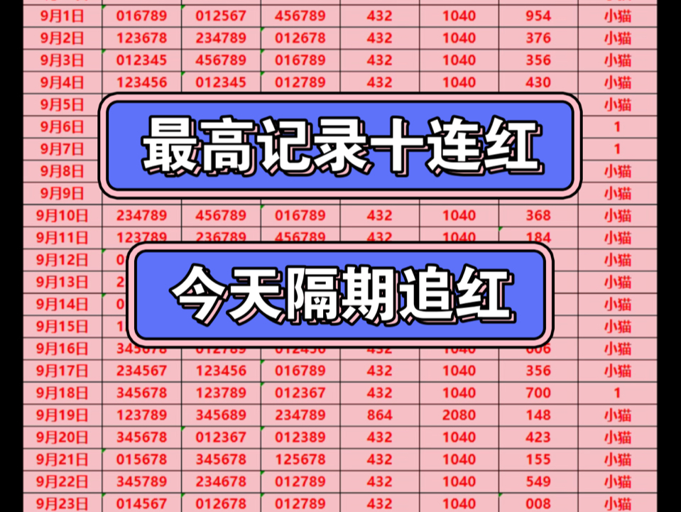 10月12日,小猫排三已出单,最高记录十连红,昨天错一位,今天隔期追红!哔哩哔哩bilibili