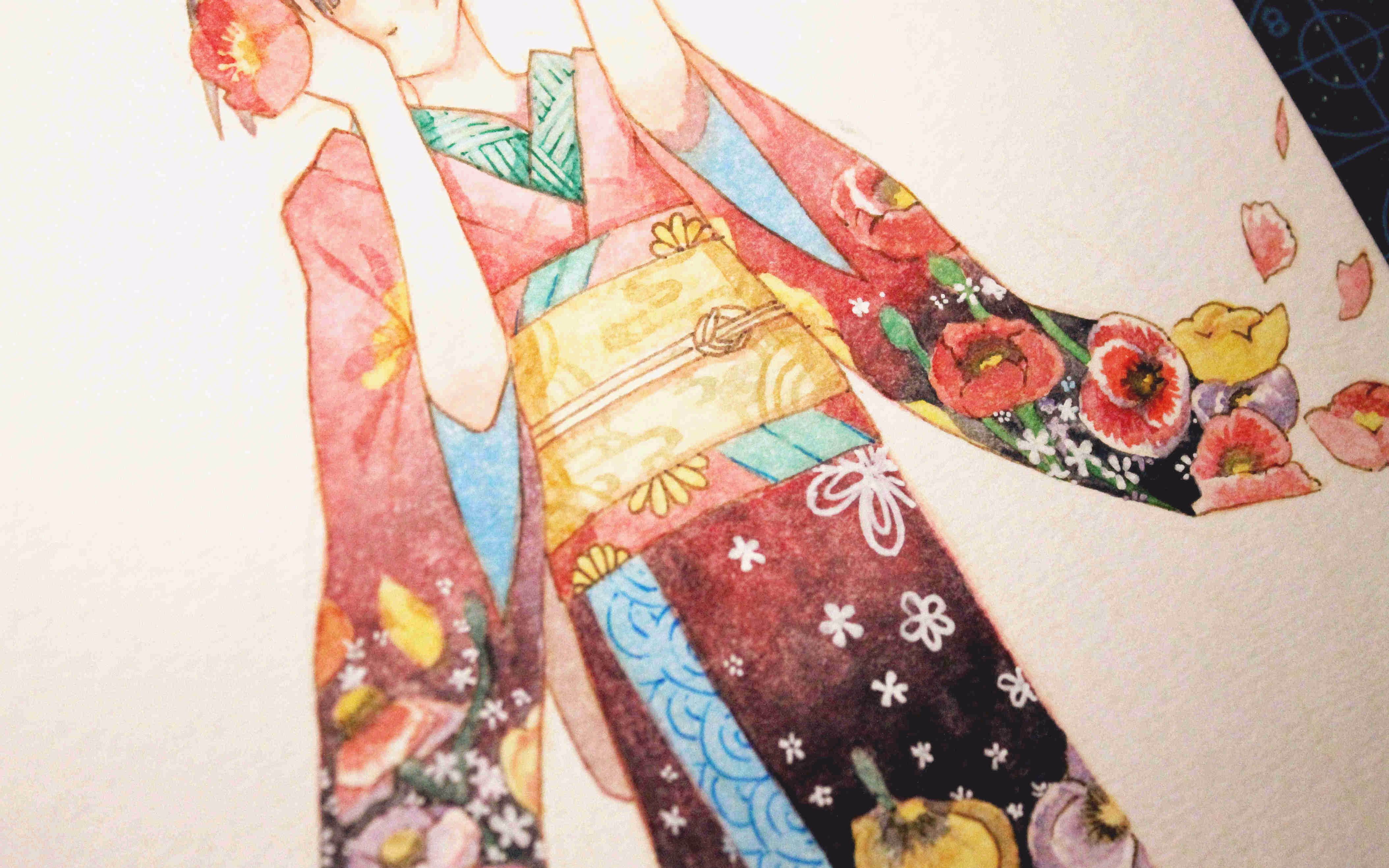 【水彩手绘】第94期 画个穿和服的小姐♂姐