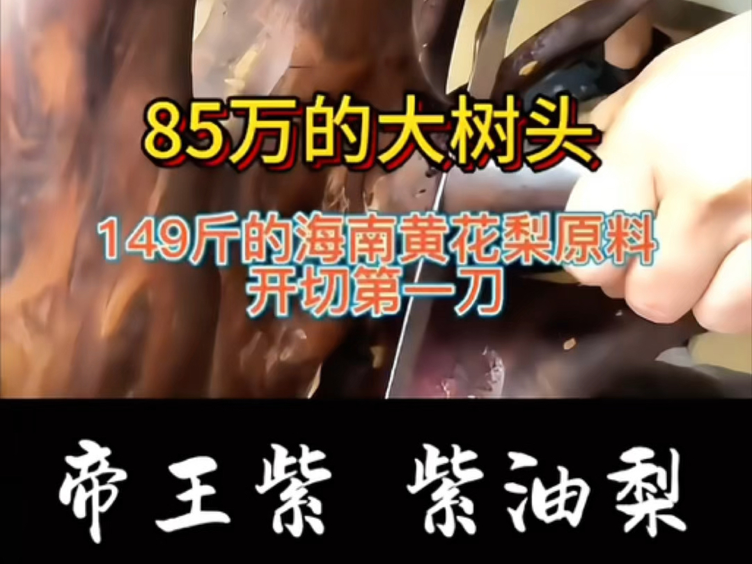 85 万的海南黄花梨紫油梨树头料,切出极品哔哩哔哩bilibili