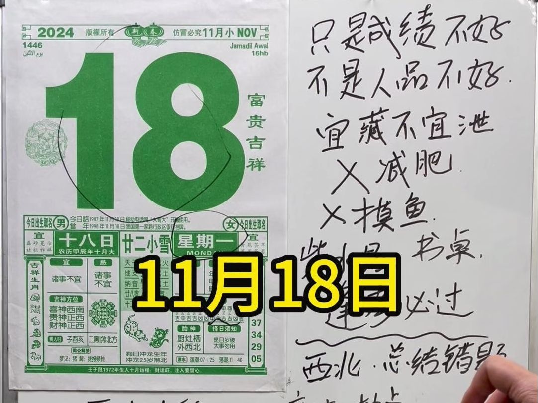 11月18日(农历十月十八日)老黄历故事解说,恋爱学习抽卡,这期你们要的应该都有了,今年的日历我与各位一同翻阅哔哩哔哩bilibili