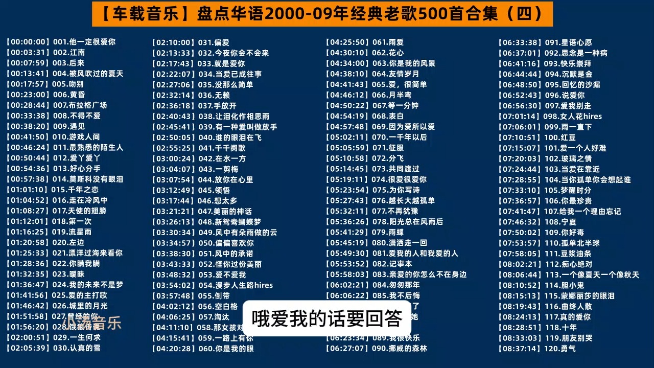 【车载音乐】盘点华语2000-09年经典老歌500首歌曲合集(四)