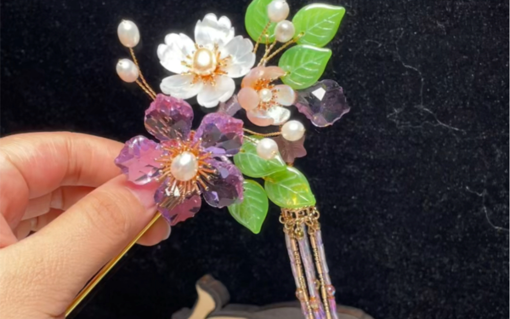 紫水晶蝶贝捷克琉璃发簪