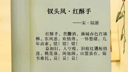 两首钗头凤,一段未了情!史上最凄美的两首词,道尽有情人终成眷属却又未能眷属的悲哀!#钗头凤#国学经典#古诗词哔哩哔哩bilibili