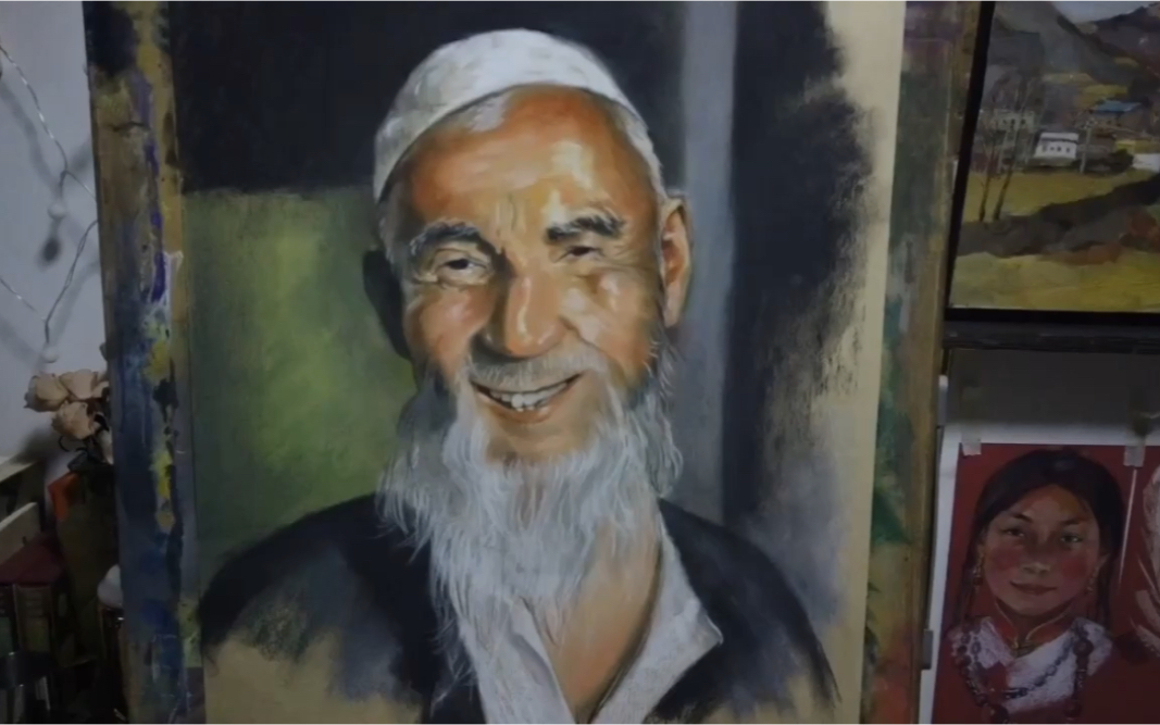 色粉画库尔班大叔过程