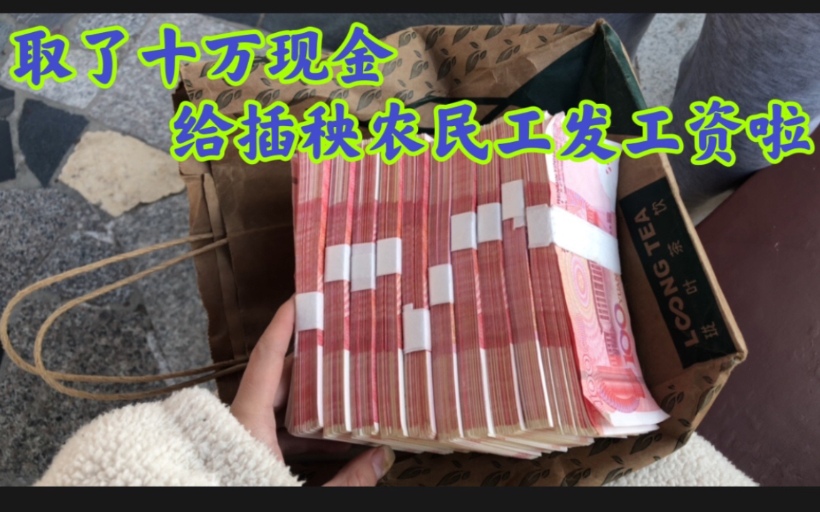 楠弟自家田里的秧被农民工插完了,去银行取十万现金,今天发工资哔哩哔哩bilibili