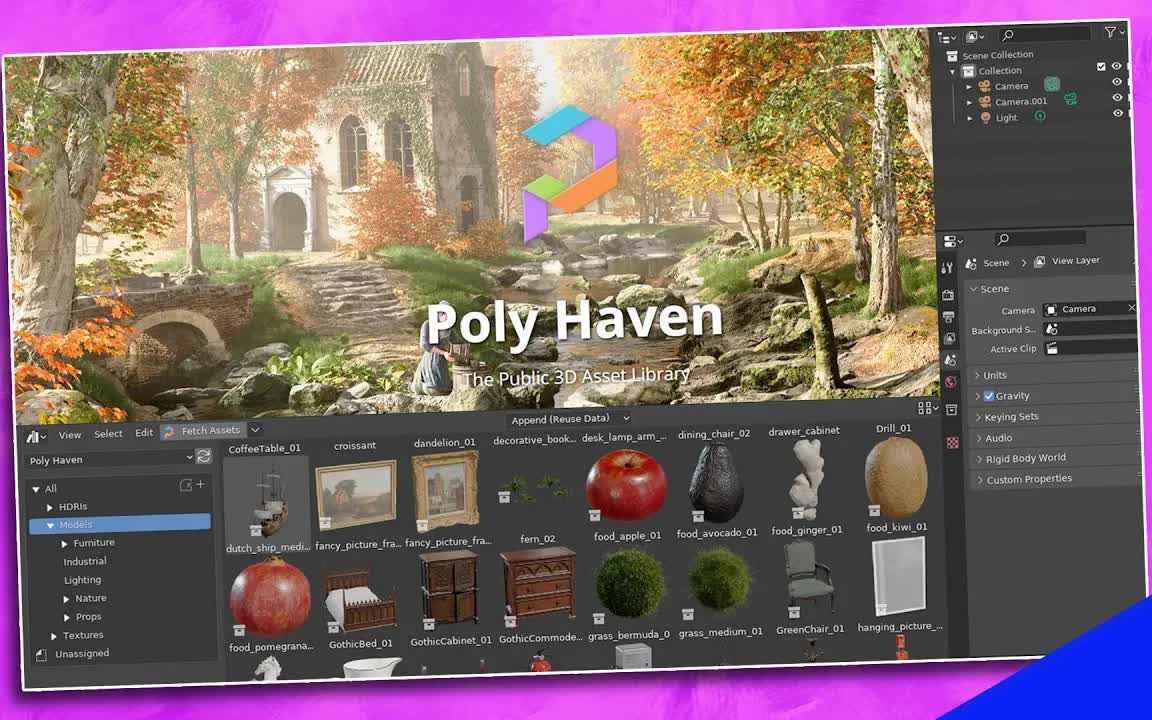 iBlender中文版插件 新的!适用于 Blender 的 Poly Haven 资产浏览器插件 教程Blender插件哔哩哔哩bilibili