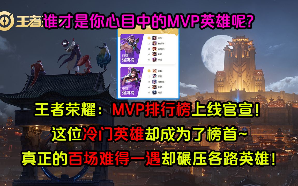 王者荣耀:MVP排行榜上线官宣!榜首却是一位百局难见的冷门英雄哔哩哔哩bilibili