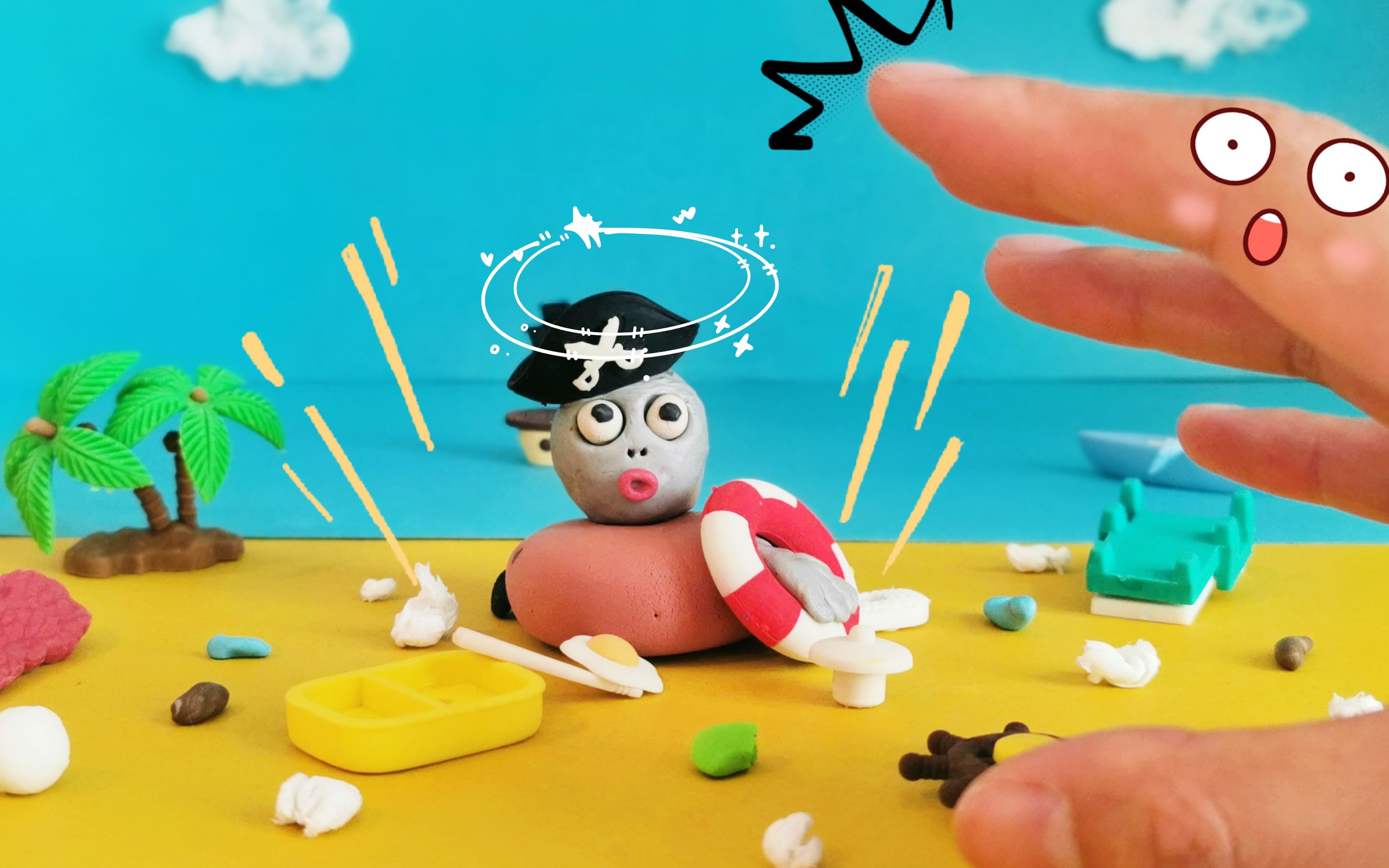 原创黏土定格动画:海边变成垃圾场,打扫干净,心情好舒畅!