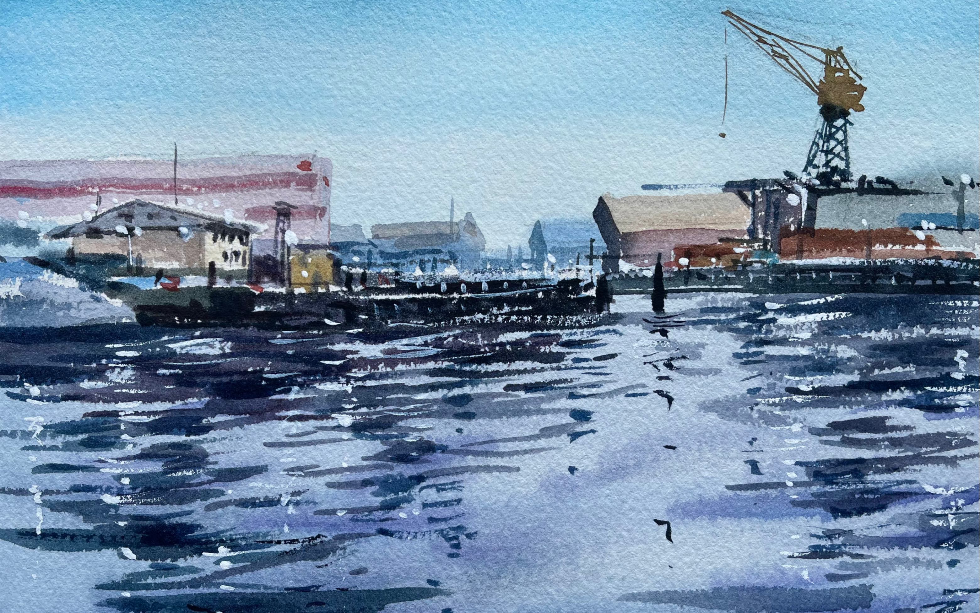 水彩有倒影的水面画法