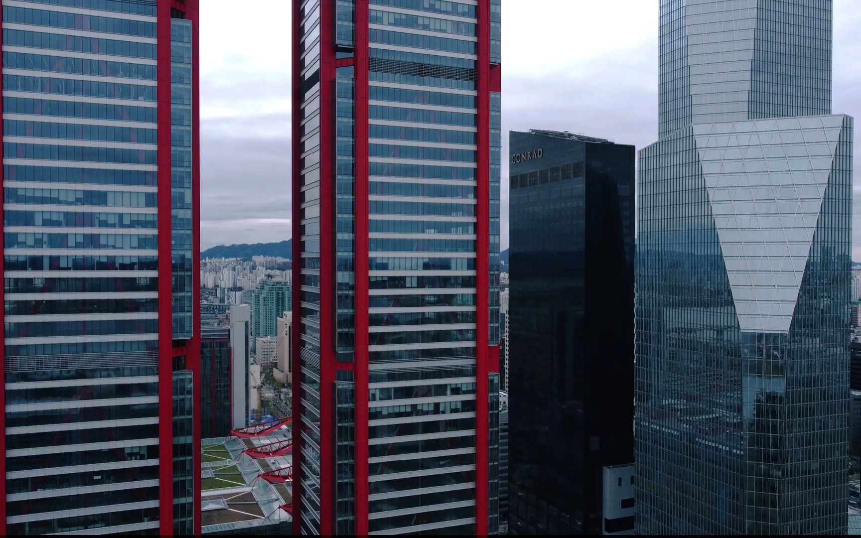 首尔城市汝矣岛cbd区摩天大楼航拍