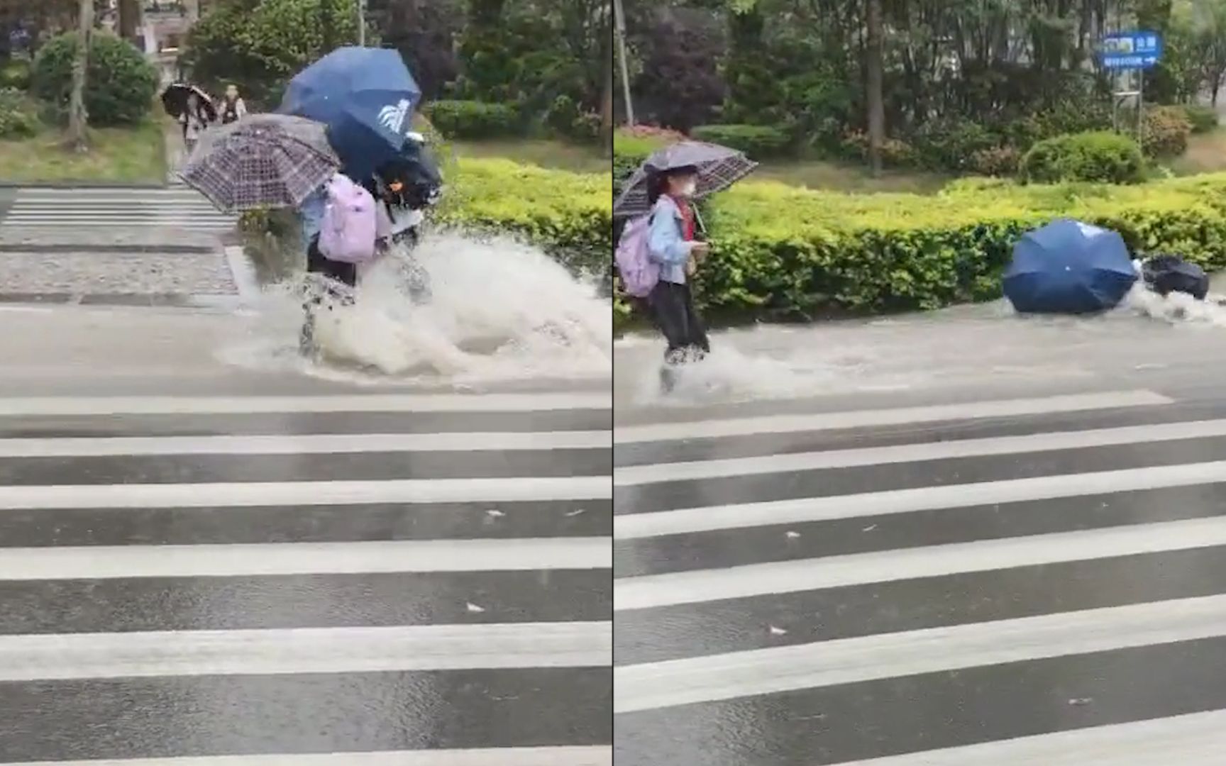 贵州暴雨路面水流湍急,高个男生被冲走10几米,过路女生被吓跑回哔哩哔哩bilibili