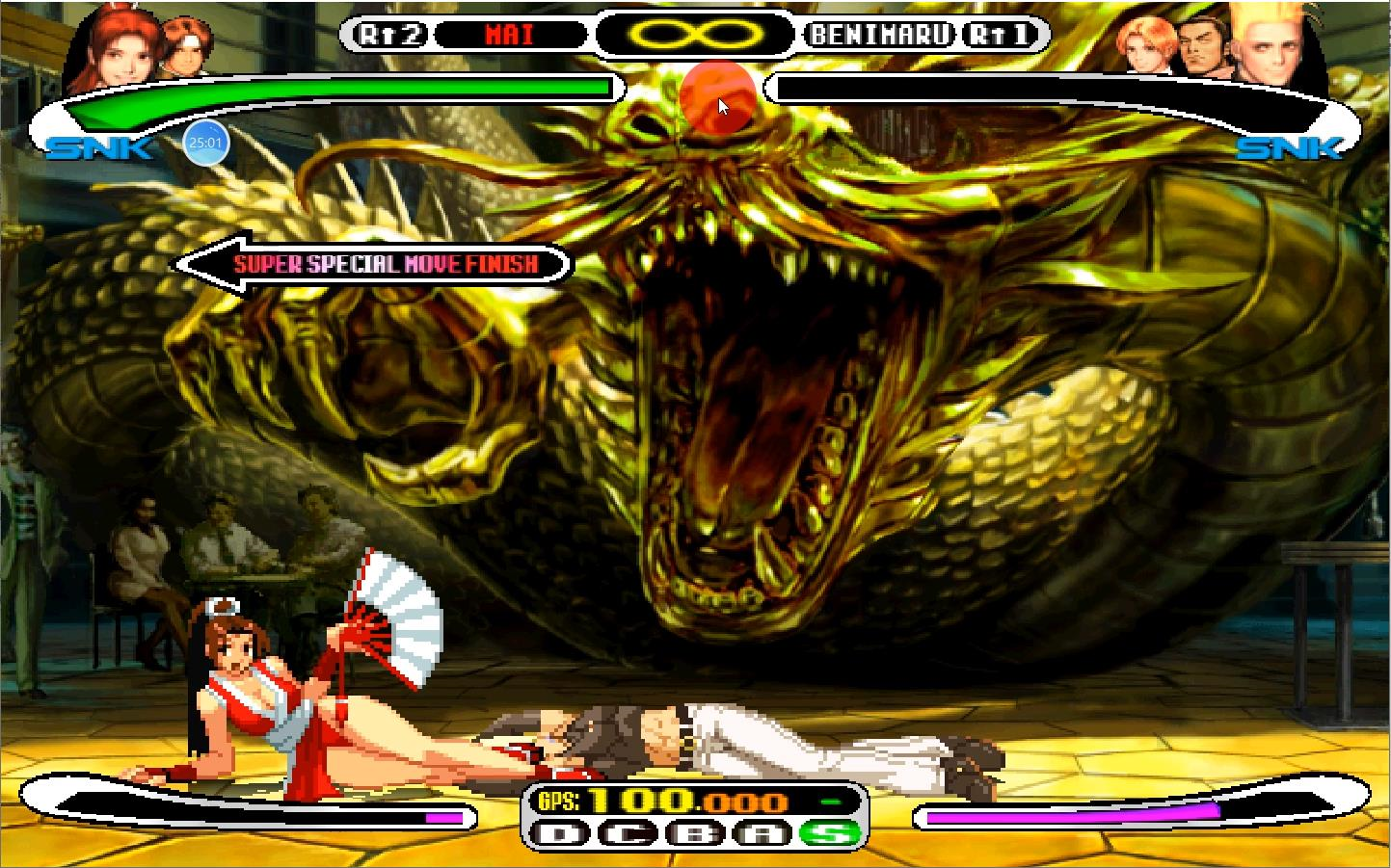 [图]DC《CAPCOM vs SNK 2000 PRO》(日版)街机模式默认难度EX-草薙京和EX-不知火舞一命全胜通关