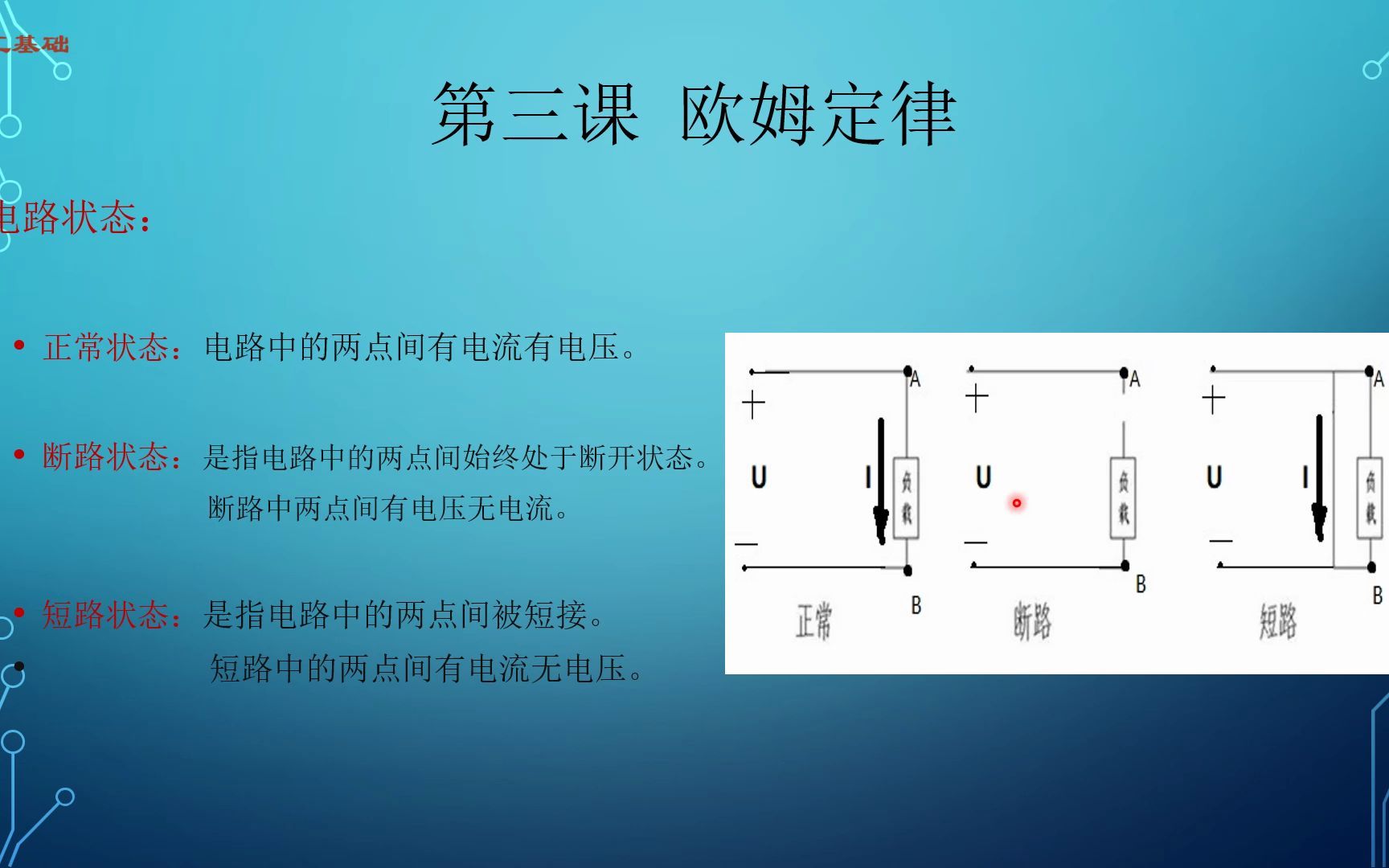 [图]电工 基础 第三课 欧姆定律、电路状态、功和功率