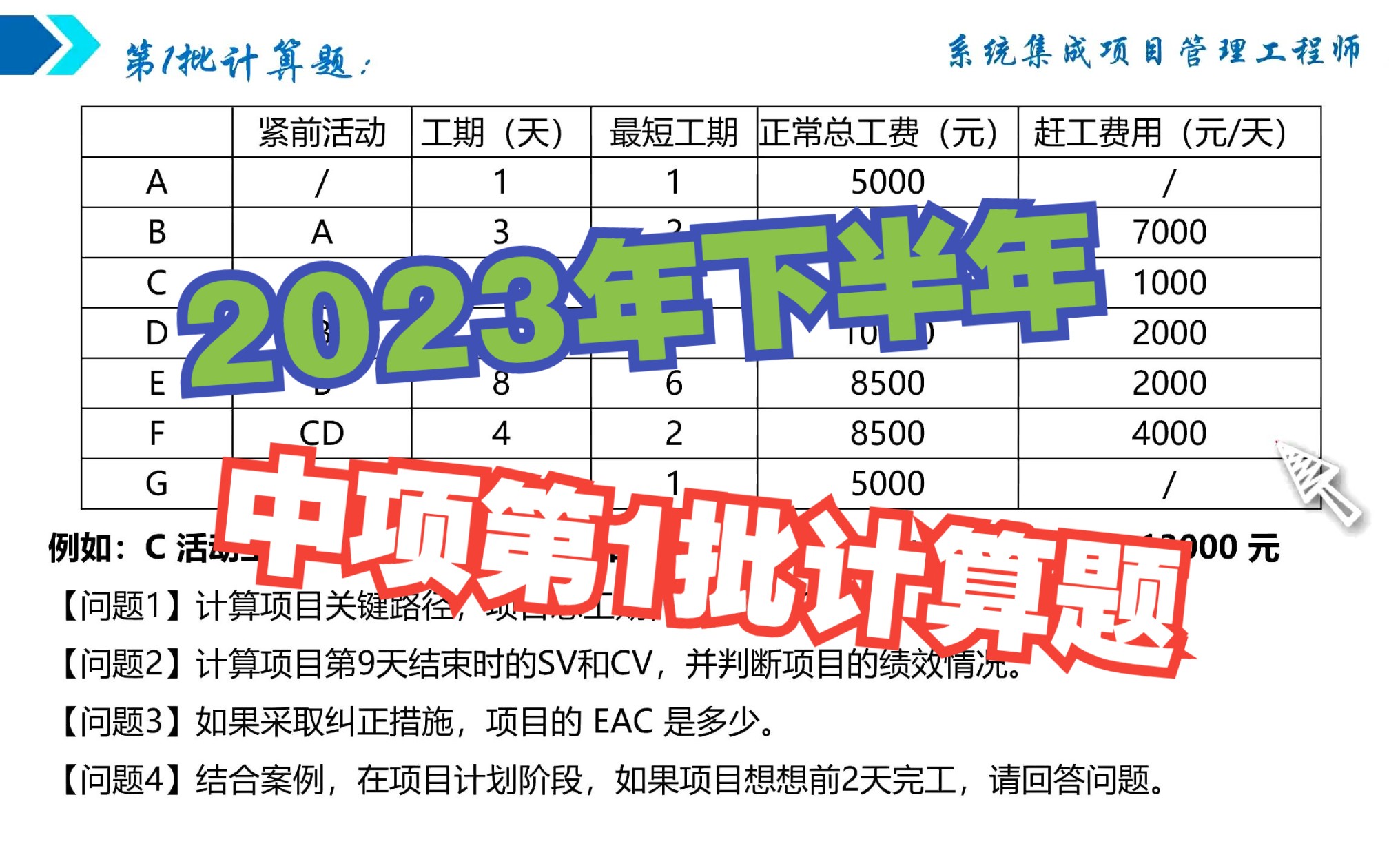 2023年下半年中项第1批计算题,2023年10月28日上午系统集成项目管理工程师考试计算题真题哔哩哔哩bilibili