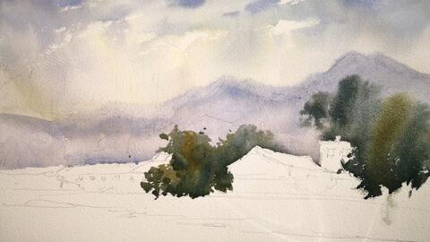 水彩画家赵建铭最新乡村水彩风景写生步骤图分享 哔哩哔哩